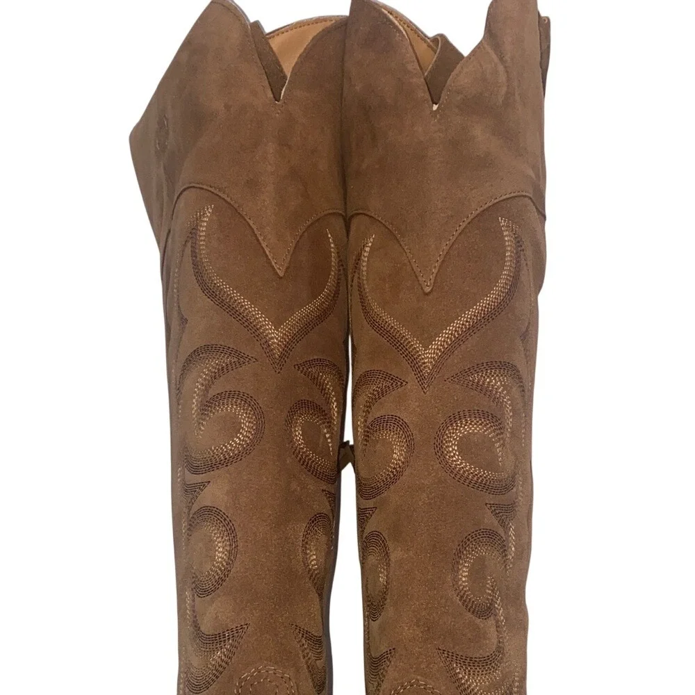 Dingo Whiskey Brown Suede Over The Knee Western Cowboy Boots‎ Pointed Toe Heel